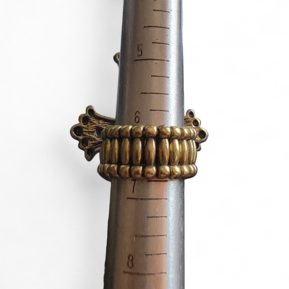 Cross Rhinestones Stretch Ring Brass-Tone Metal Size 6-7 - Picture 4 of 5